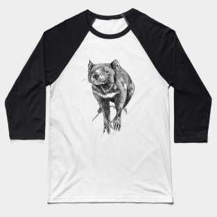 Tasmanian Tassie Devil scientific nature black ink pen drawing illustration Baseball T-Shirt